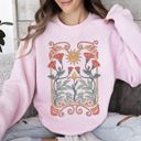 XL Light Pink Sun Art Deco Design Celestial Art Nouveau Solar Rays And Stars Motif Modern Sweatshirt
