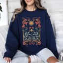 Large Navy Sun Art Deco Design Celestial Art Nouveau Solar Rays And Stars Motif Modern Sweatshirt