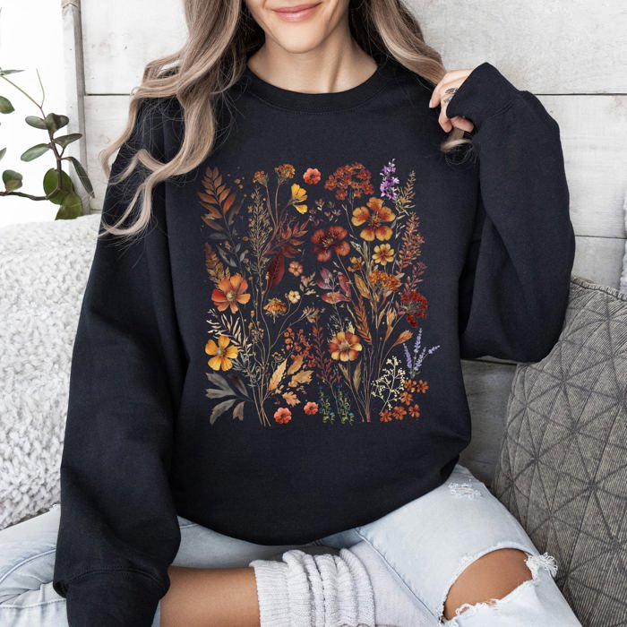 Dried Wildflowers Nature Meadow Floral Leaves Garden Botanical Print Artful Sweatshirt