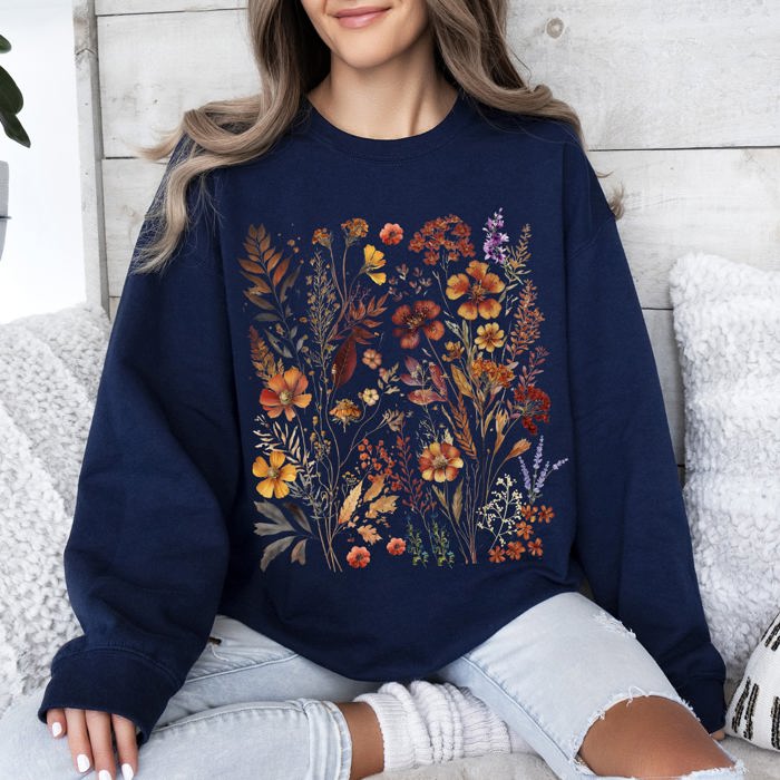 Dried Wildflowers Nature Meadow Floral Leaves Garden Botanical Print Artful Sweatshirt