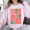 Medium Light Pink Grow Your Own Way, Retro Flowers Cozy Vintage Floral Graphic Print Edition Sweatshirt
