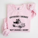 Small Light Pink Outside I Skrrt But Inside I Hurt Raccoon Trash Panda Mental Health Meme Sweatshirt