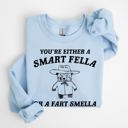 Small Light Blue You're Either a Smart Fella Or a Fart Smella Bear Meme Graphic Cozy Fleece Lined Sweatshirt