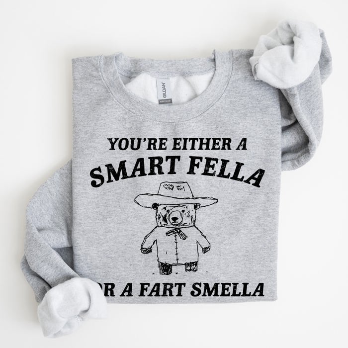 You're Either a Smart Fella Or a Fart Smella Bear Meme Graphic Cozy Fleece Lined Sweatshirt