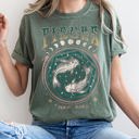 Small Moss Dark Green Pisces Zodiac Horoscope Astrology Mystic Moon Phases Celestial Art Print For Astrology Lovers Comfort Colors Tee