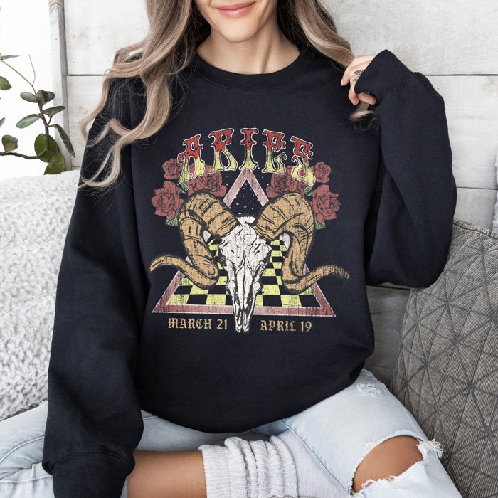 Aries Zodiac Astrology Horoscope Celestial Sign Constellation Pattern Vintage Inspired Graphic Sweatshirt