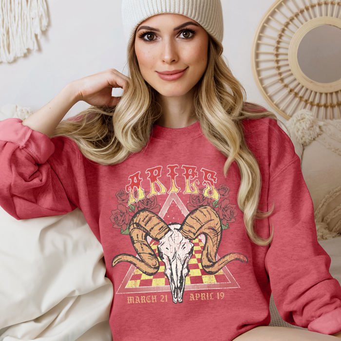 Aries Zodiac Astrology Horoscope Celestial Sign Constellation Pattern Vintage Inspired Graphic Sweatshirt