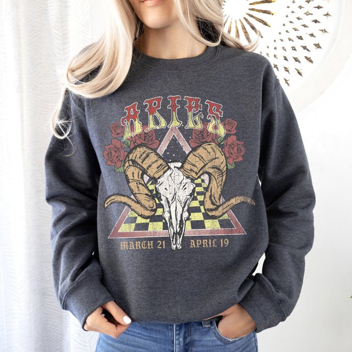 Aries Zodiac Astrology Horoscope Celestial Sign Constellation Pattern Vintage Inspired Graphic Sweatshirt