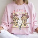 Large Light Pink Aries Zodiac Astrology Horoscope Celestial Sign Constellation Pattern Vintage Inspired Graphic Sweatshirt