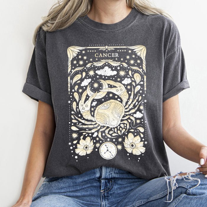 Cancer Celestial Zodiac Horoscope Astrology Vintage Constellation Mystic Comfort Colors Tee