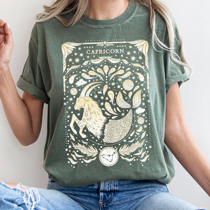 Capricorn Celestial Zodiac Horoscope Astrology Constellation Energy Star Alignment Comfort Colors Tee