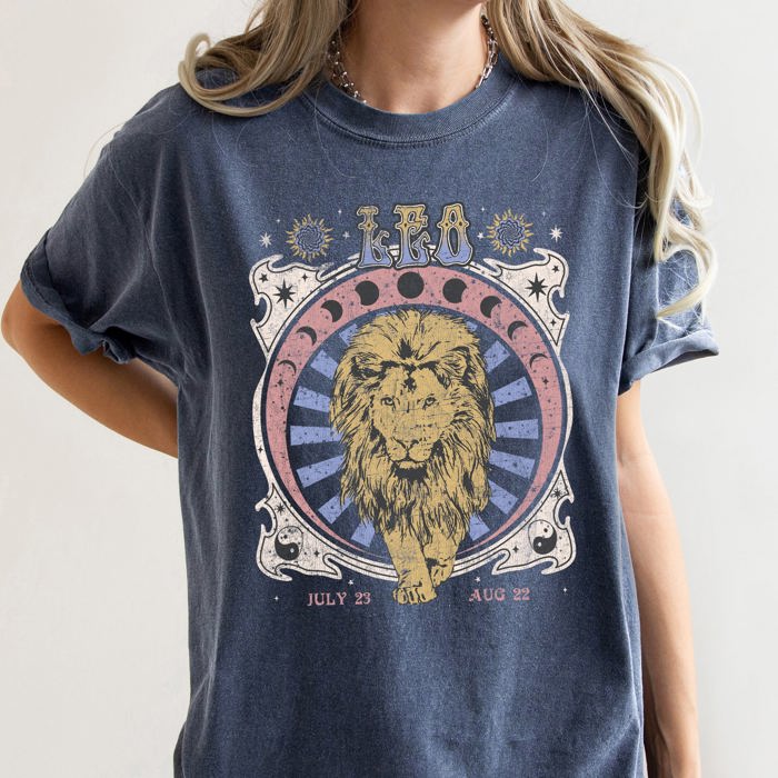 Leo Zodiac Horoscope Astrology Cosmic Mystic Nights Edition Vintage Inspired Exclusive Collection Comfort Colors Tee