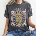 Medium Pepper Dark Gray Leo Zodiac Horoscope Astrology Cosmic Mystic Nights Edition Vintage Inspired Exclusive Collection Comfort Colors Tee