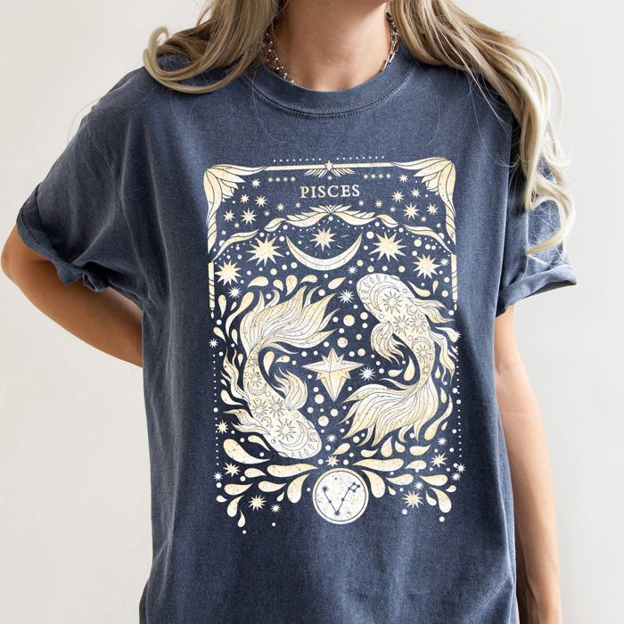 Pisces Celestial Zodiac Horoscope Astrology Constellation Print Comfort Colors Tee