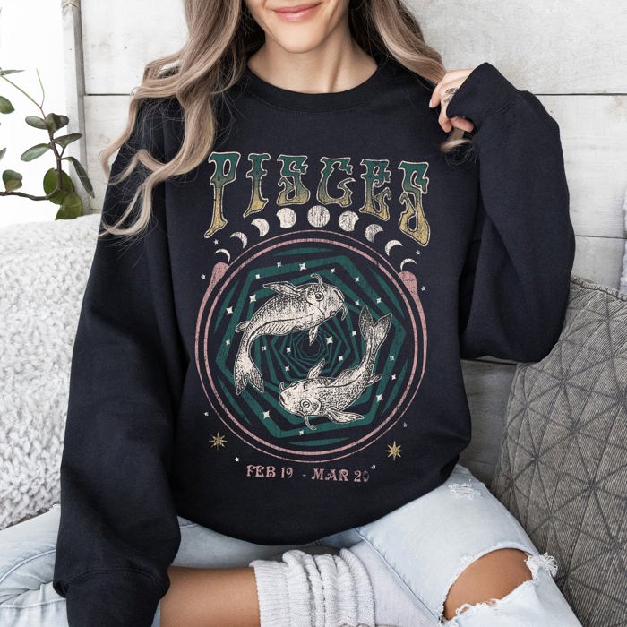 Pisces Zodiac Astrology Horoscope Celestial Sign Constellation Graphic Sweatshirt