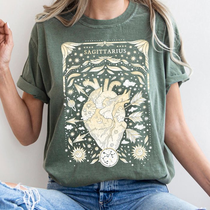 Sagittarius Celestial Zodiac Astrology Horoscope Graphic Vintage Edition Comfort Colors Tee