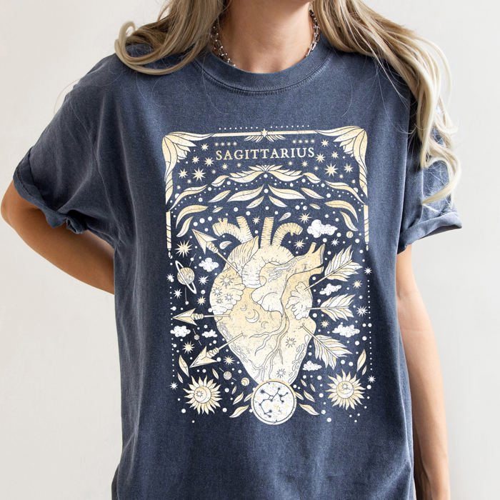 Sagittarius Celestial Zodiac Astrology Horoscope Graphic Vintage Edition Comfort Colors Tee
