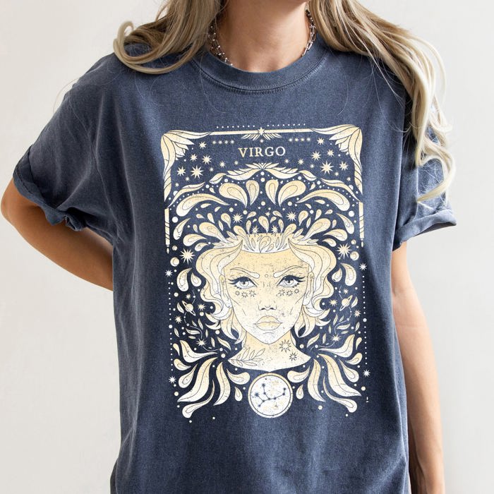 Virgo Celestial Zodiac Horoscope Astrology Constellation Sign Mystic Vintage Cosmos Comfort Colors Tee