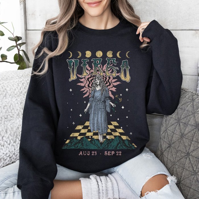 Virgo Zodiac Astrology Horoscope Constellation Moon Phases Crystal Talisman Graphic Sweatshirt