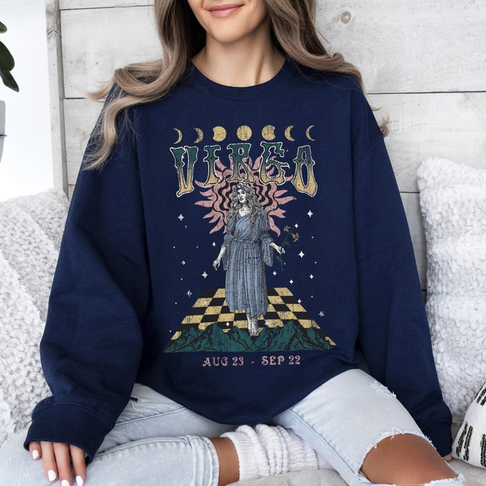 Virgo Zodiac Astrology Horoscope Constellation Moon Phases Crystal Talisman Graphic Sweatshirt