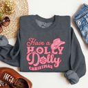 XL Dark Gray Heather Holly Dolly Christmas Country Music Holiday Cheer Festive Cozy Vibe Graphic Sweatshirt