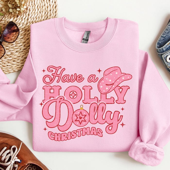 Holly Dolly Christmas Country Music Holiday Cheer Festive Cozy Vibe Graphic Sweatshirt