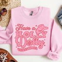 Medium Light Pink Holly Dolly Christmas Country Music Holiday Cheer Festive Cozy Vibe Graphic Sweatshirt