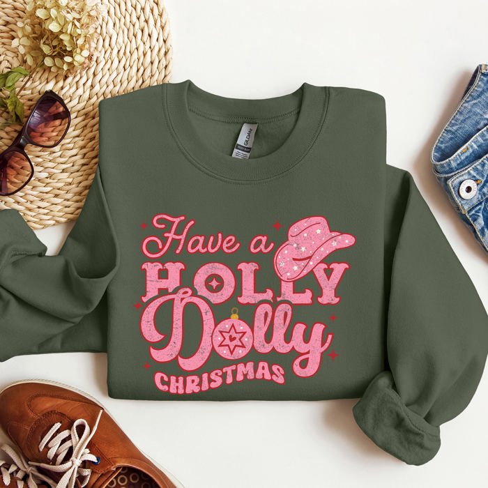 Holly Dolly Christmas Country Music Holiday Cheer Festive Cozy Vibe Graphic Sweatshirt