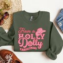 Small Military Green Holly Dolly Christmas Country Music Holiday Cheer Festive Cozy Vibe Graphic Sweatshirt