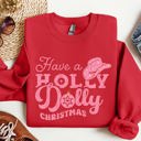 Medium Red Holly Dolly Christmas Country Music Holiday Cheer Festive Cozy Vibe Graphic Sweatshirt