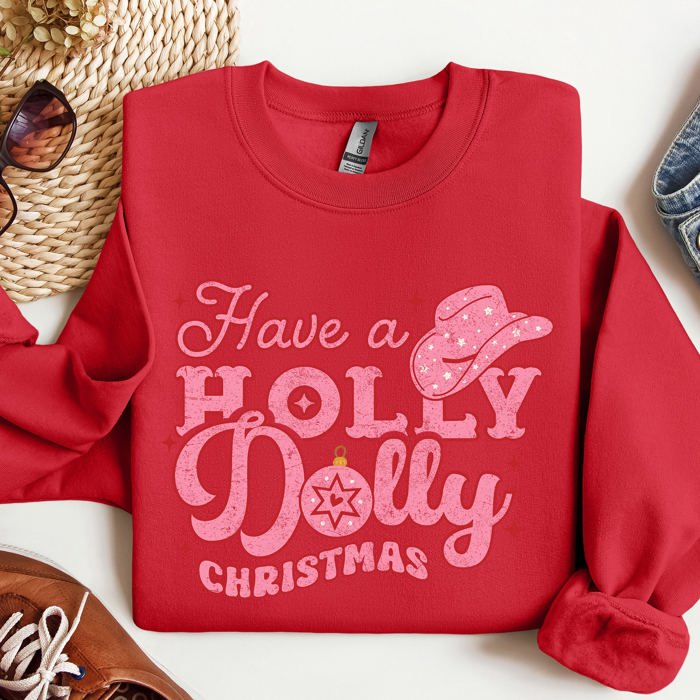 Holly Dolly Christmas Country Music Holiday Cheer Festive Cozy Vibe Graphic Sweatshirt