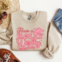 Medium Sand Holly Dolly Christmas Country Music Holiday Cheer Festive Cozy Vibe Graphic Sweatshirt