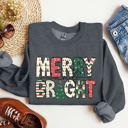Large Dark Gray Heather Merry And Bright Christmas Cheer Festive Holiday Lights Snowflake Motif Cozy Cotton Fleece Sweatshirt