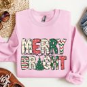 Large Light Pink Merry And Bright Christmas Cheer Festive Holiday Lights Snowflake Motif Cozy Cotton Fleece Sweatshirt