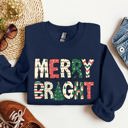 Small Navy Merry And Bright Christmas Cheer Festive Holiday Lights Snowflake Motif Cozy Cotton Fleece Sweatshirt