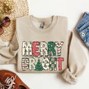 XL Sand Merry And Bright Christmas Cheer Festive Holiday Lights Snowflake Motif Cozy Cotton Fleece Sweatshirt
