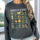 Small Dark Gray Heather Women In Science STEM Teacher Empowerment Graphic Sweatshirt For Classroom Inspiration