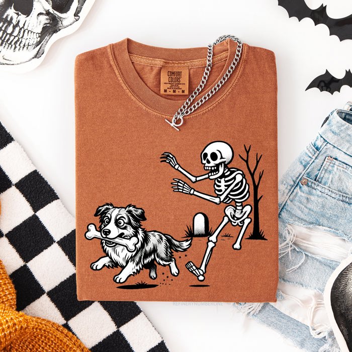 Funny Dog Breeds and Skeleton Halloween 50 Plus Breeds Comfort Colors Tee