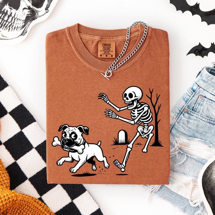 Funny Dog Breeds and Skeleton Halloween 50 Plus Breeds Comfort Colors Tee