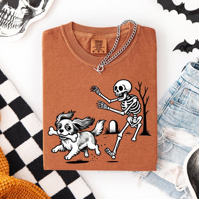 Funny Dog Breeds and Skeleton Halloween 50 Plus Breeds Comfort Colors Tee