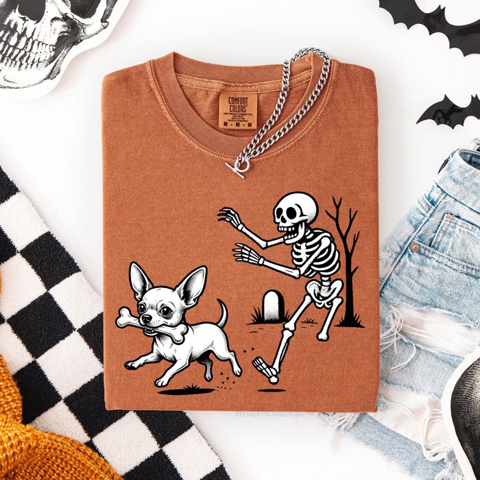 Funny Dog Breeds and Skeleton Halloween 50 Plus Breeds Comfort Colors Tee