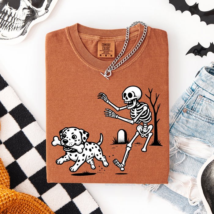 Funny Dog Breeds and Skeleton Halloween 50 Plus Breeds Comfort Colors Tee