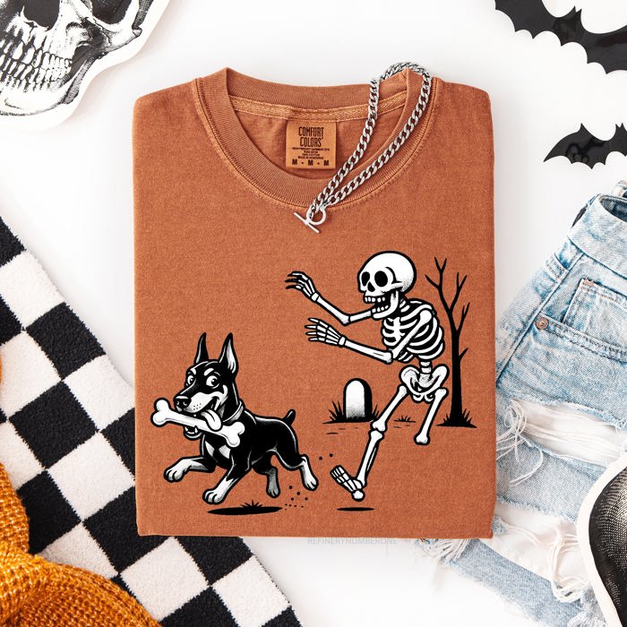 Funny Dog Breeds and Skeleton Halloween 50 Plus Breeds Comfort Colors Tee