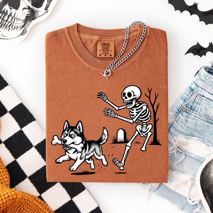Funny Dog Breeds and Skeleton Halloween 50 Plus Breeds Comfort Colors Tee
