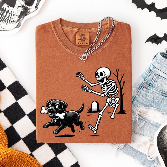 Funny Dog Breeds and Skeleton Halloween 50 Plus Breeds Comfort Colors Tee