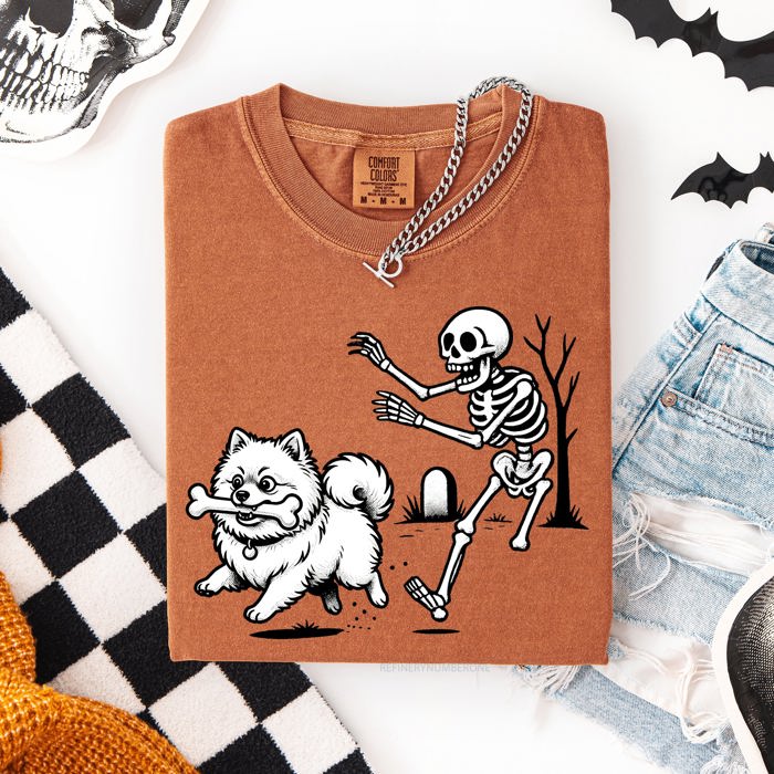 Funny Dog Breeds and Skeleton Halloween 50 Plus Breeds Comfort Colors Tee