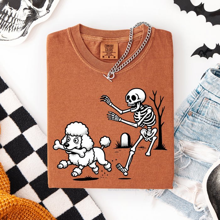 Funny Dog Breeds and Skeleton Halloween 50 Plus Breeds Comfort Colors Tee