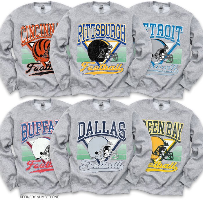 Vintage Football Sublimation Graphic Print With Hometown Team Pride And Classic Style Sweatshirt