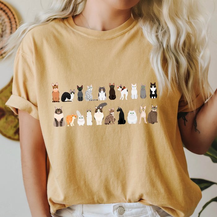 Cat Lovers Farm Animal Illustration Breeds And Cat Portraits Art Comfort Colors Tee