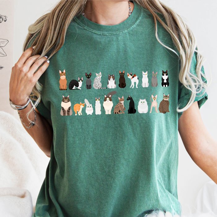Cat Lovers Farm Animal Illustration Breeds And Cat Portraits Art Comfort Colors Tee